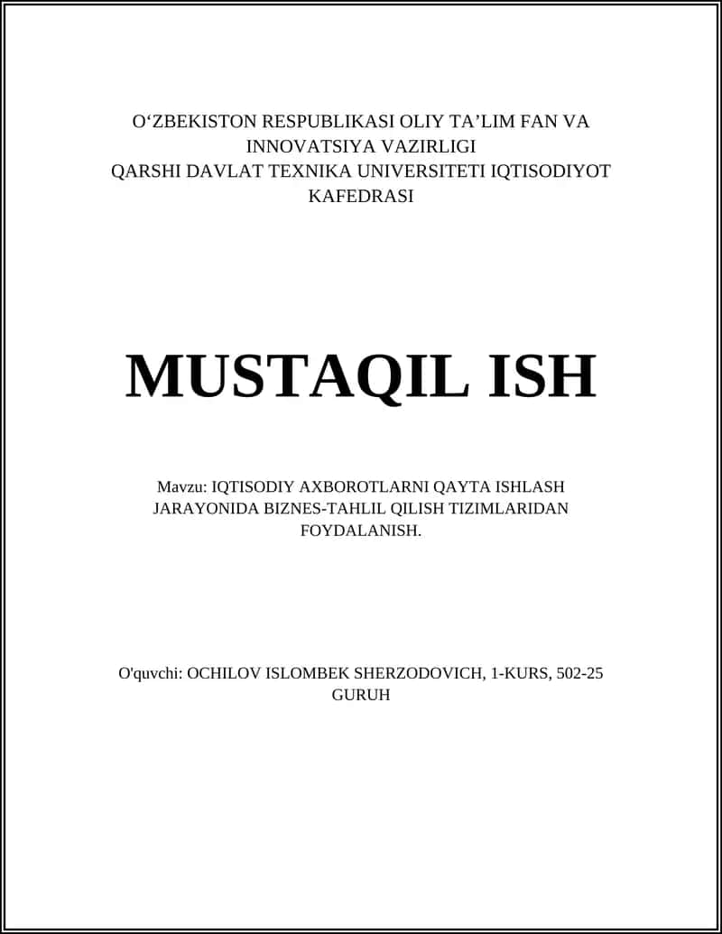 Iqtisodiy axborotlarni qayta ishlash jarayonida biznes-tahlil tizimlarining roli