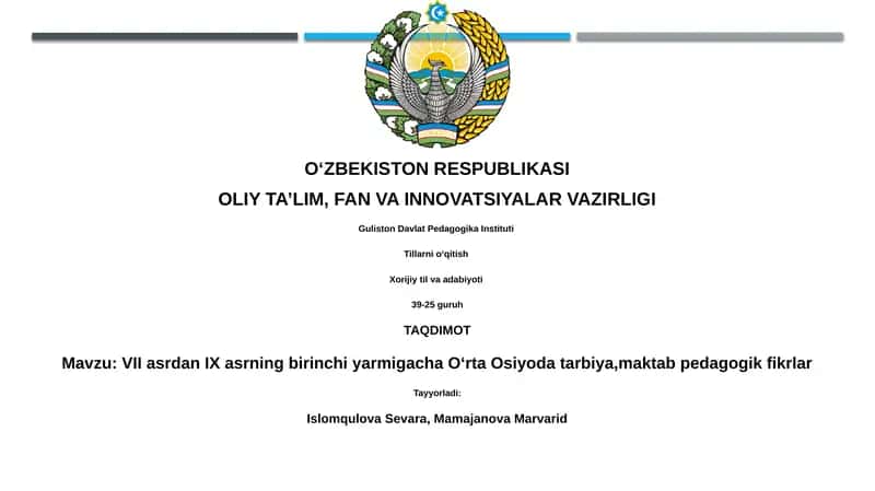 Oʻrta Osiyoda tarbiya, maktab pedagogik fikrlar