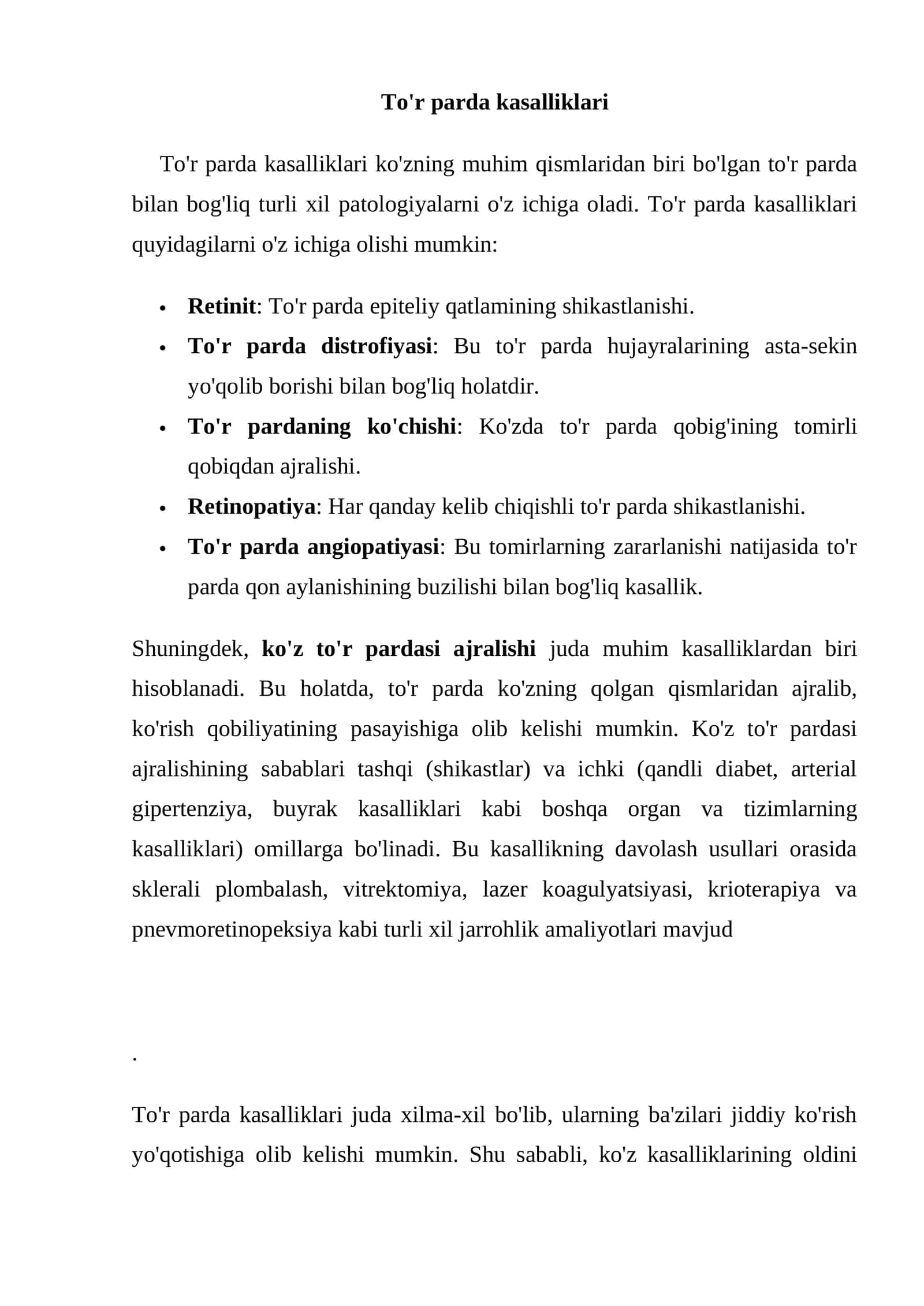 To'r parda kasalliklari