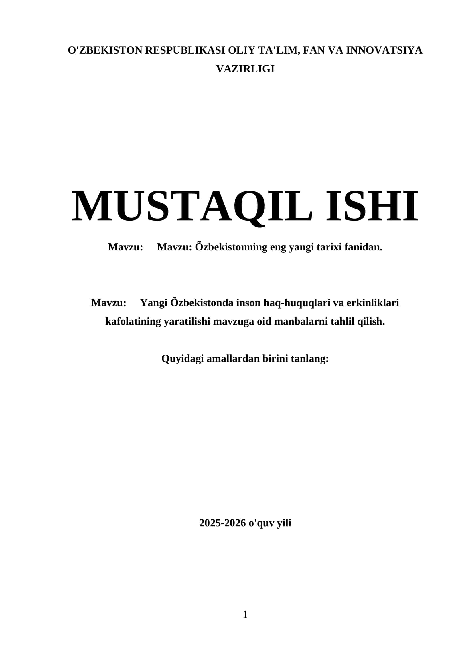 Yangi O'zbekistonda inson haq-huquqlari va erkinliklari kafolatining yaratilishi