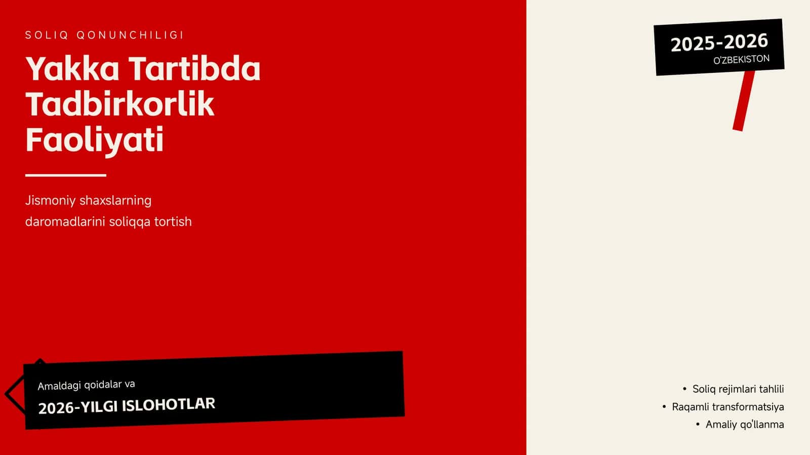 SOLIQ QONUNCHILIGI Yakka Tartibda Tadbirkorlik Faoliyati