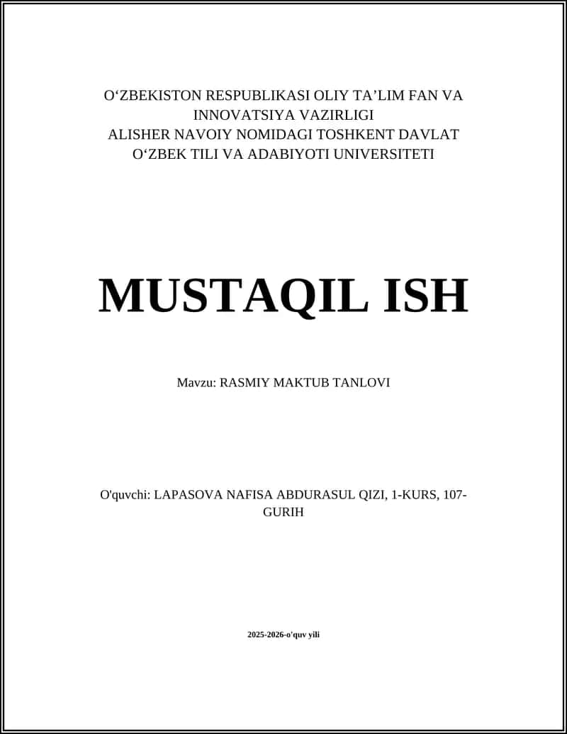 RASMIY MAKTUB TANLOVI