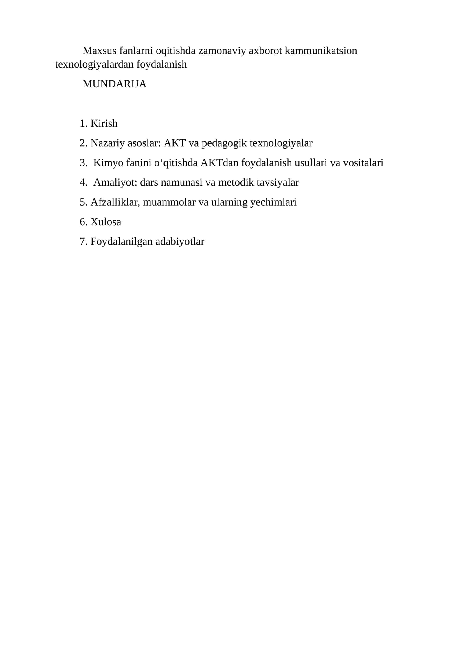 Zamonaviy axborot kammunikatsion texnologiyalardan foydalanish