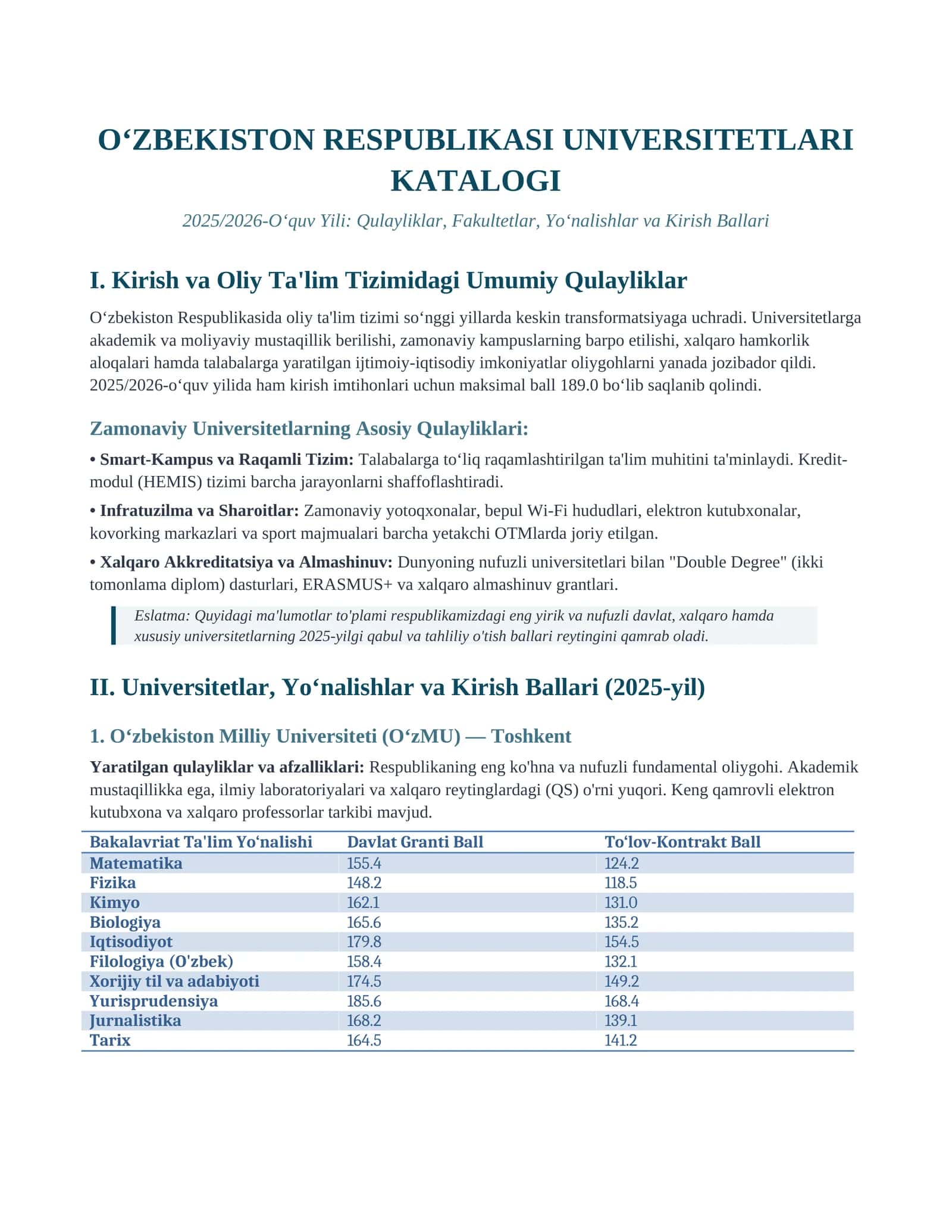 Zamonaviy Universitetlarning Asosiy Qulayliklari