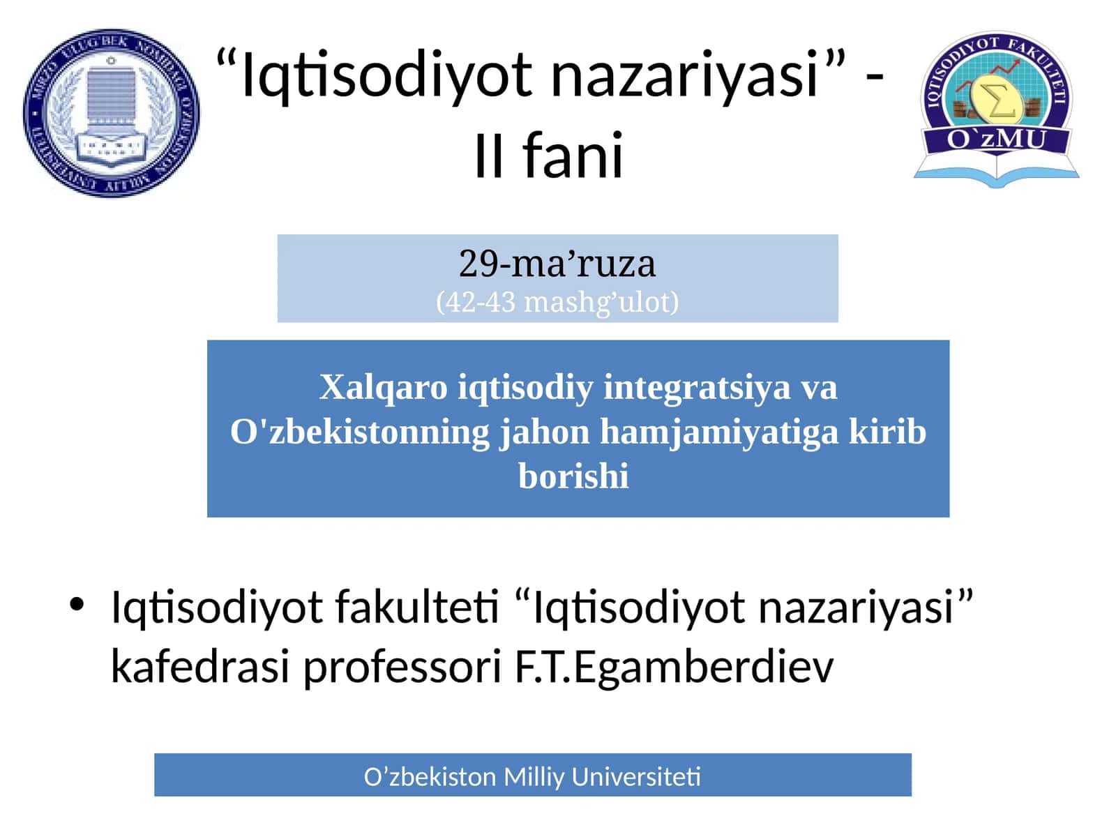 Iqtisodiyot nazariyasi - II fani