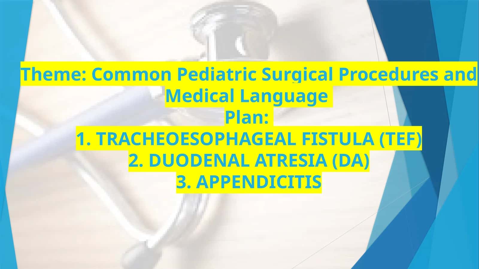 Common Pediatric Surgical Procedures and Medical Language