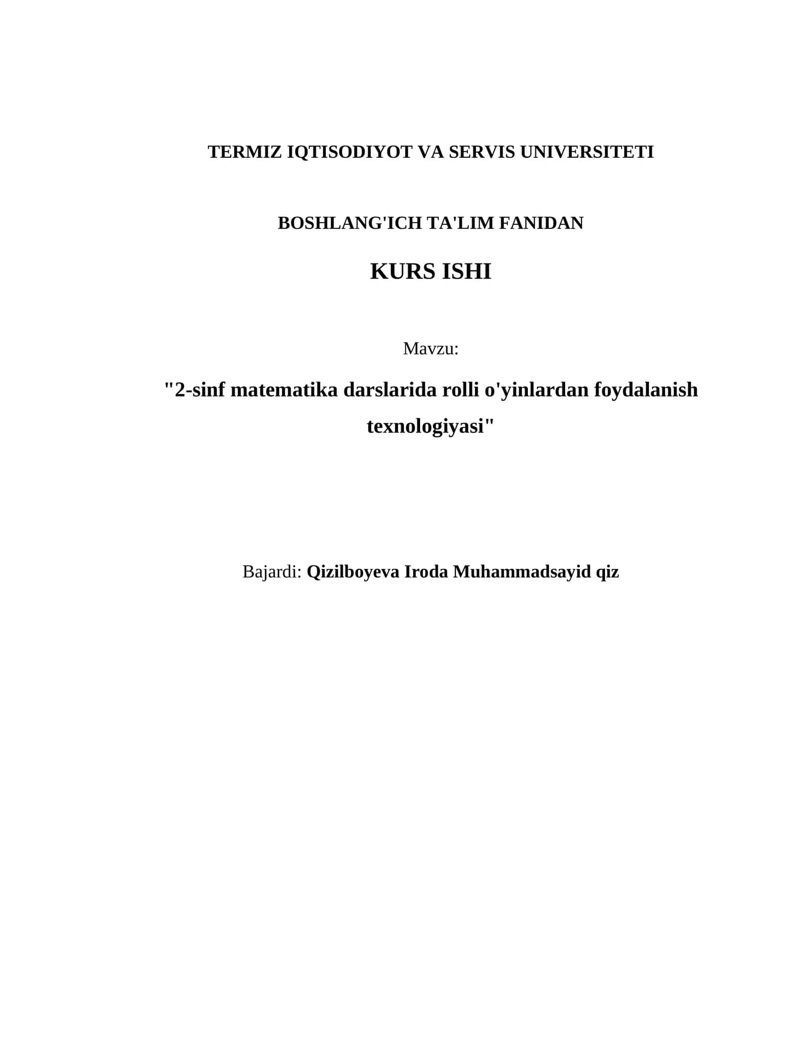 2-sinf matematika darslarida rolli o'yinlardan foydalanish texnologiyasi