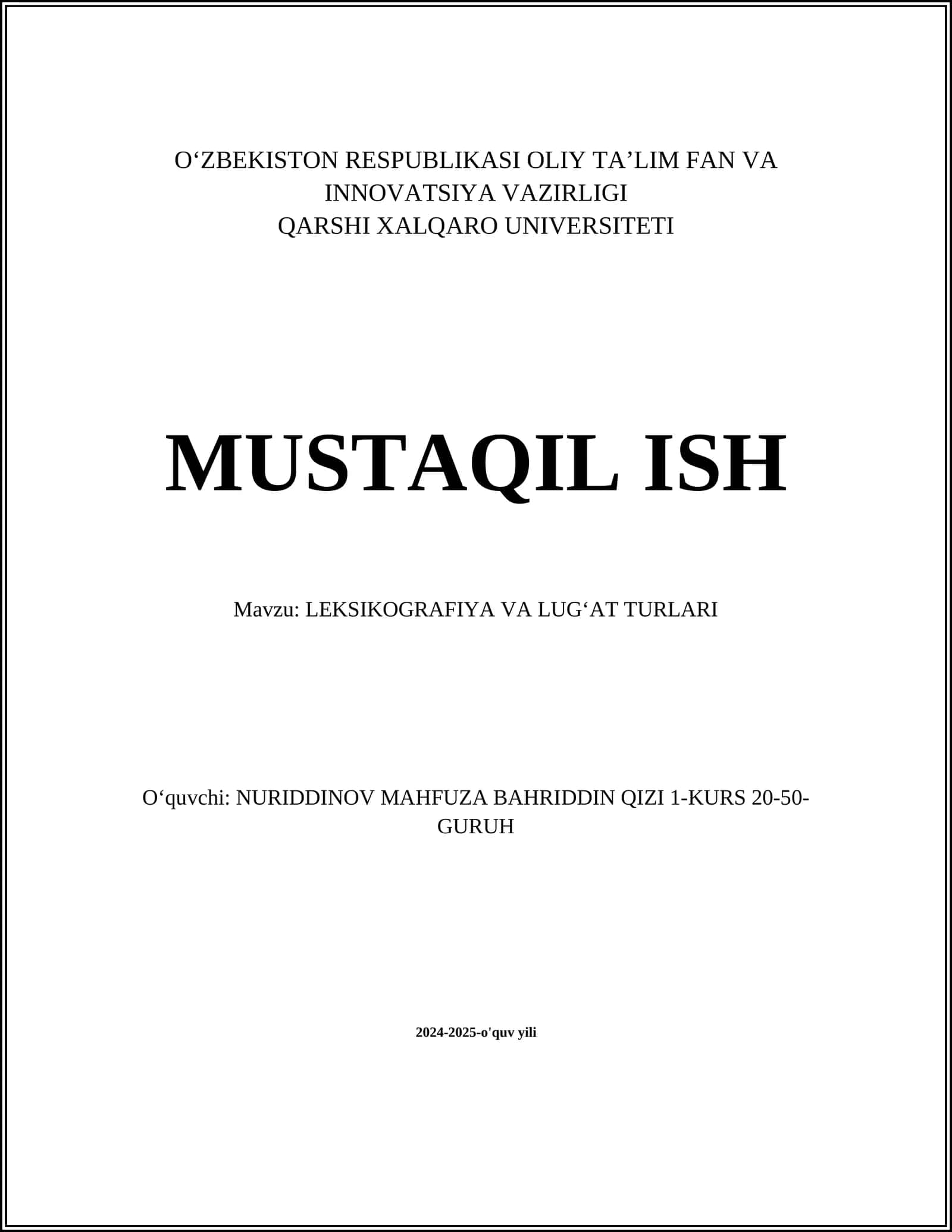 LEKSIKOGRAFIYA VA LUGʻAT TURLARI