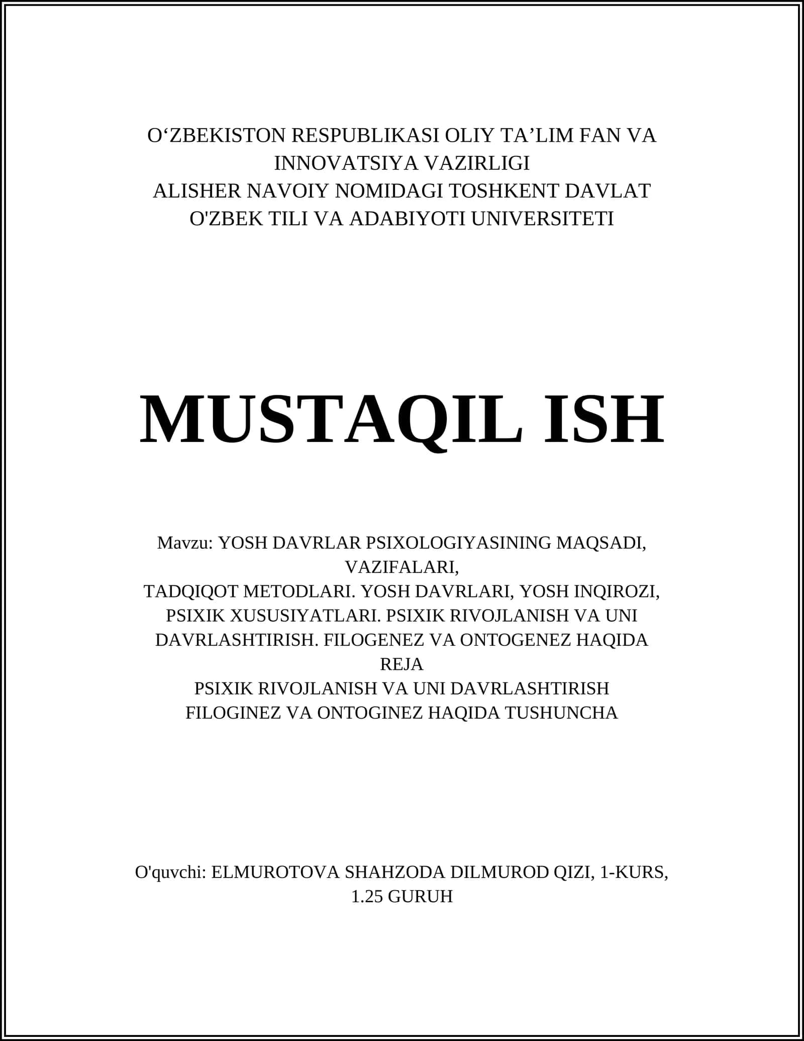 Yosh davrlar psixologiyasi