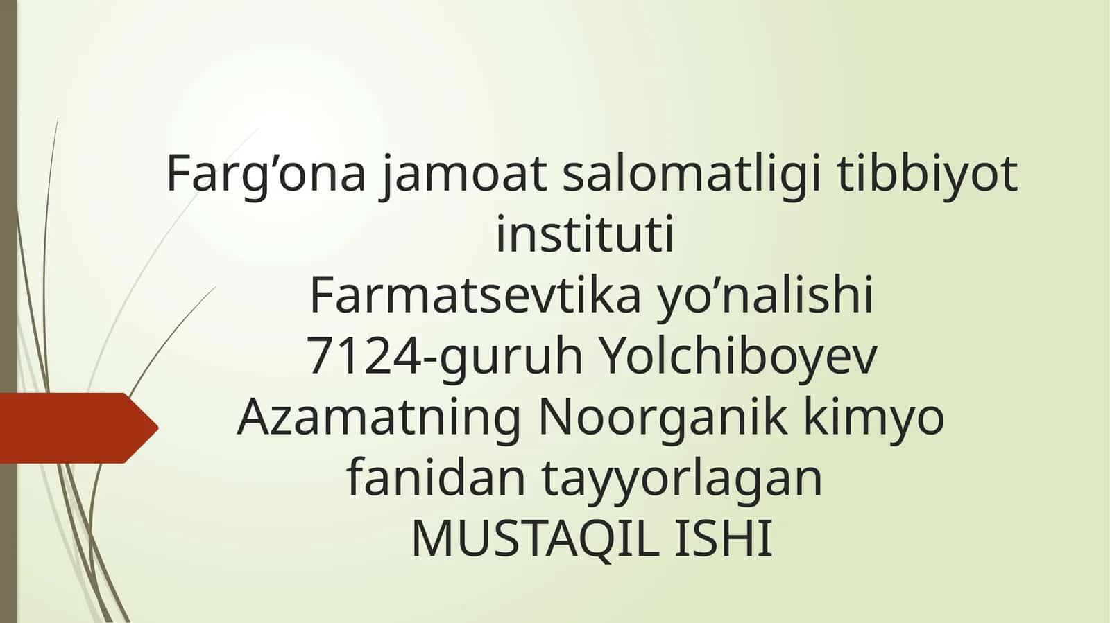 Azamatning Noorganik Kimyo fanidan tayyorlagan MUSTAQIL ISHI
