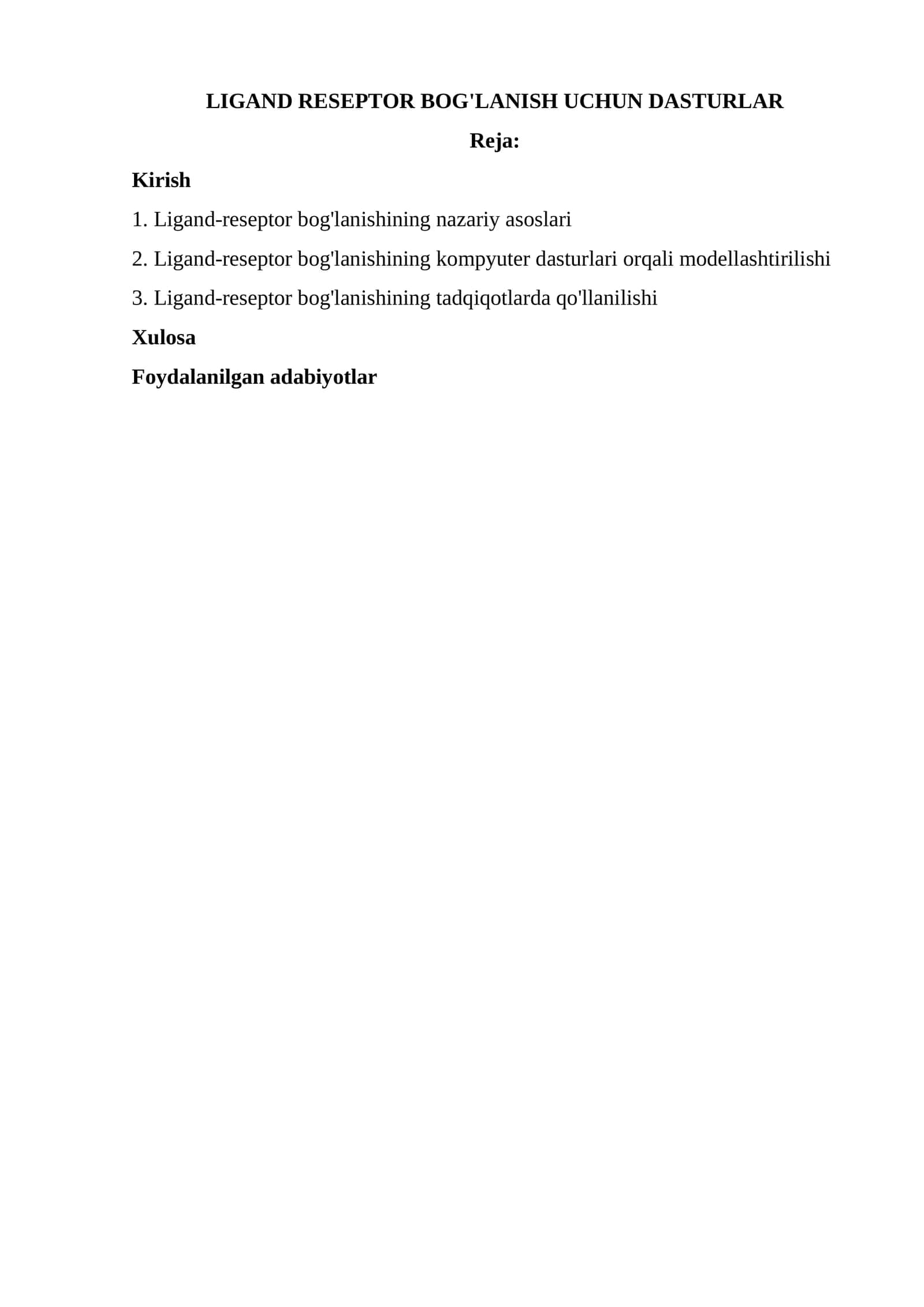 Ligand-reseptor bog'lanish uchun dasturlar