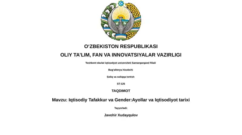 Iqtisodiy Tafakkur va Gender:Ayollar va Iqtisodiyot tarixi