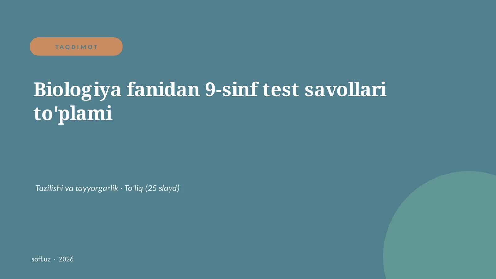 Biologiya fanidan 9-sinf test savollari to'plami