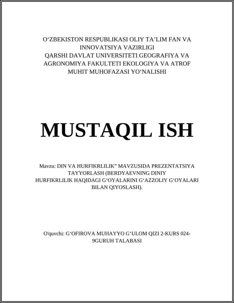 DIN VA HURFIKRLILIK” PREZENTATSIYA