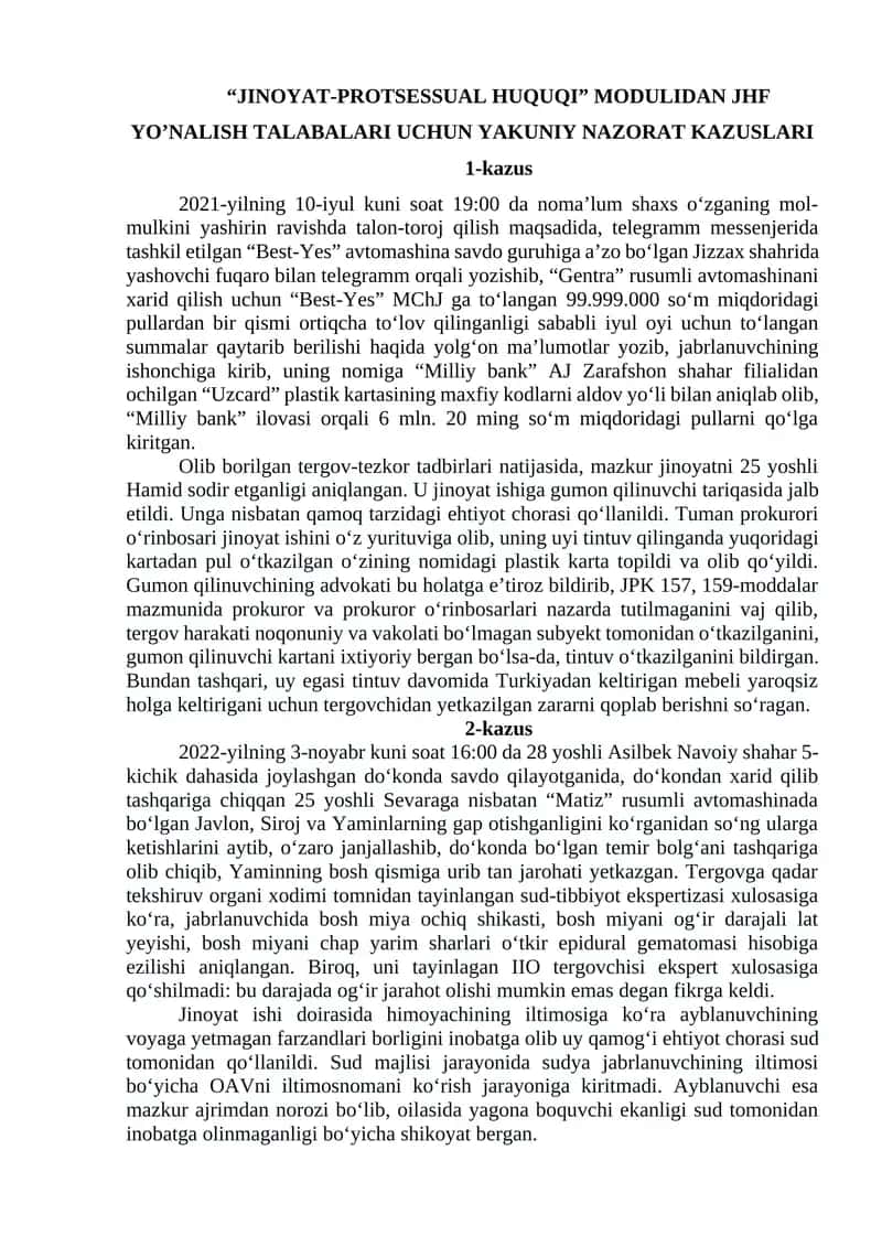 "JINOYAT-PROTSESSUAL HUQUQI" MODULI
