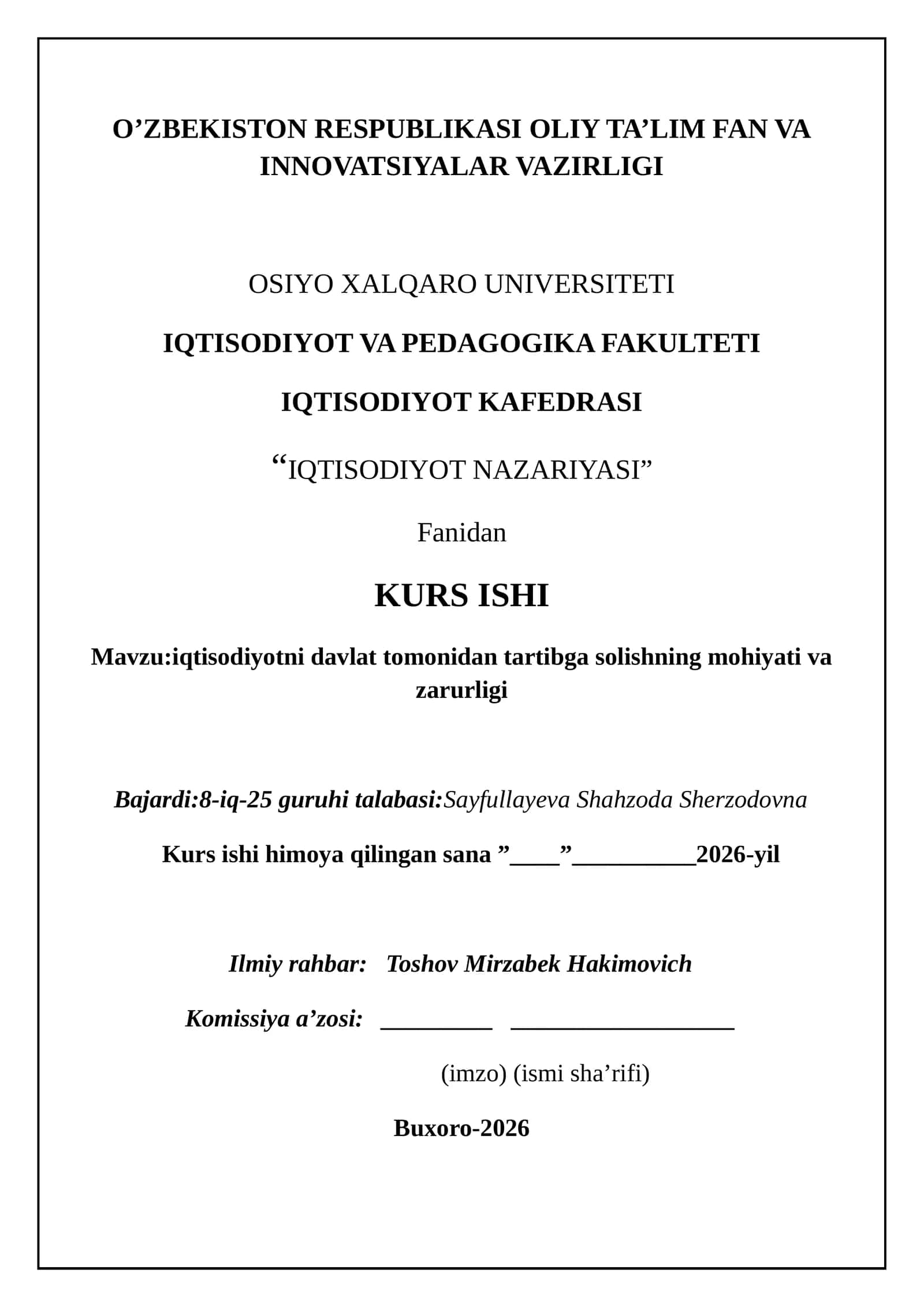 IQTISODIYOT NAZARIYASI