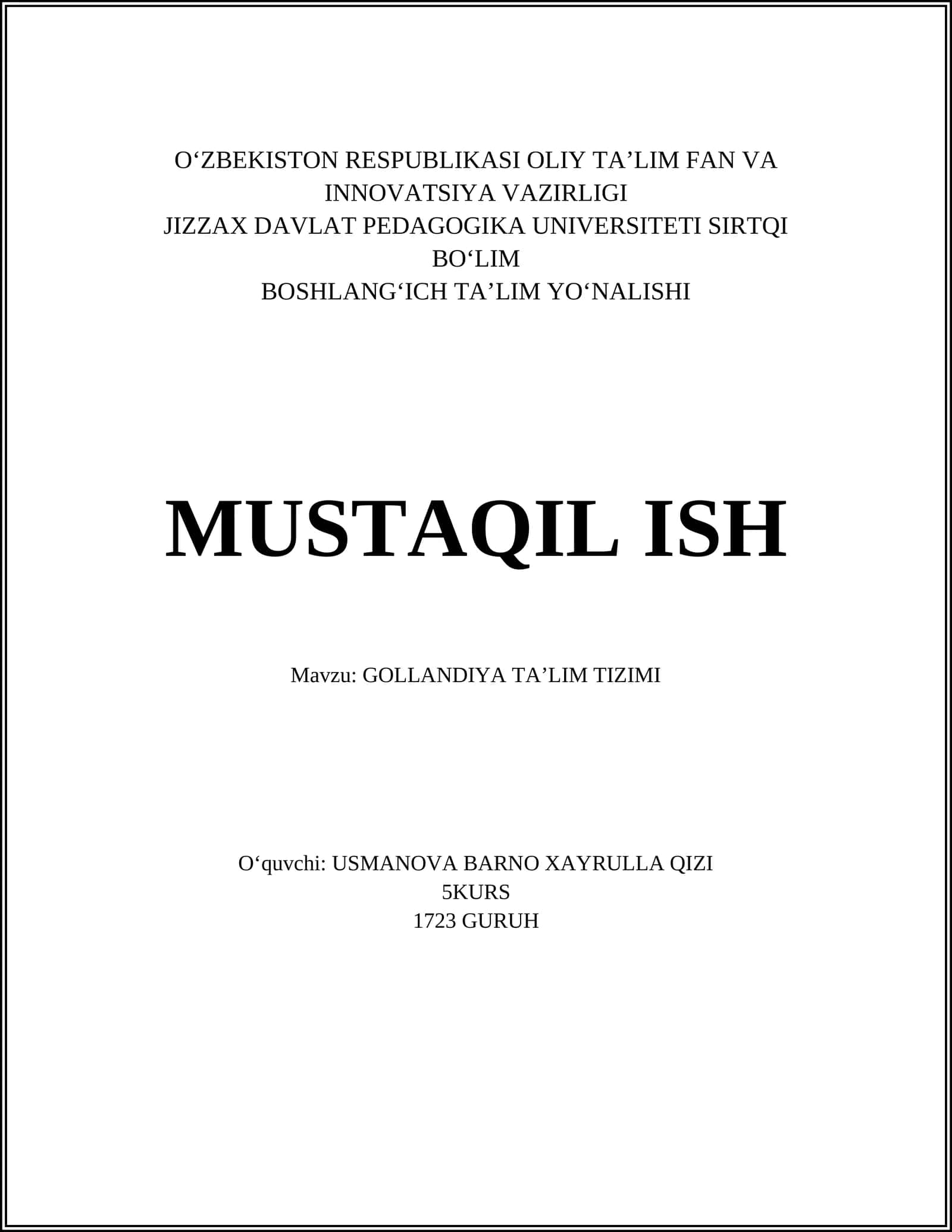 GOLLANDIYA TAʼLIM TIZIMI