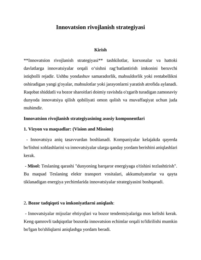 Innovatsion rivojlanish strategiyasi