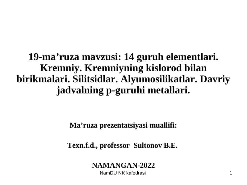 14 guruh elementlari