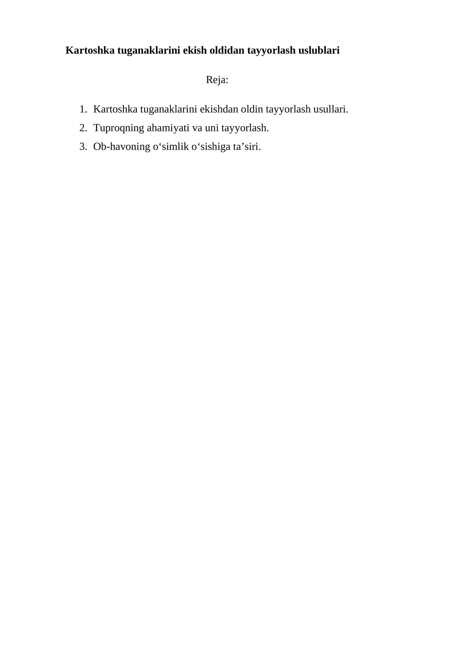 Kartoshka tuganaklarini ekish oldidan tayyorlash uslublari