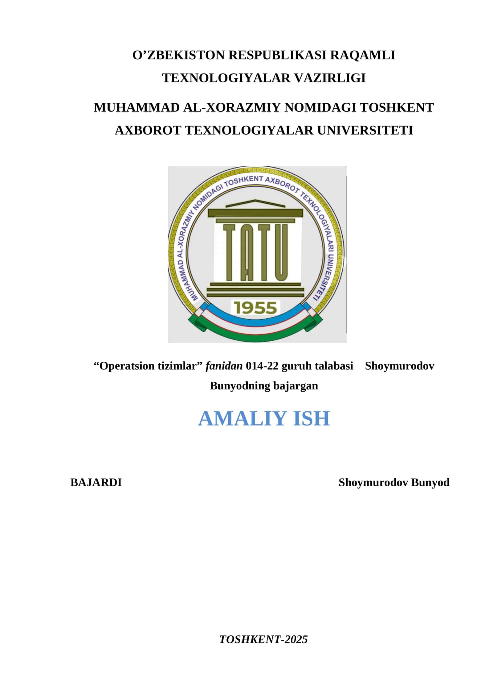 OPERATSION TIZIMLAR 2-AMALIY TOPSHIRIQ