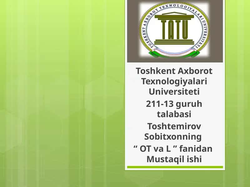 “OTvaL” fanidan mustaqil ishi