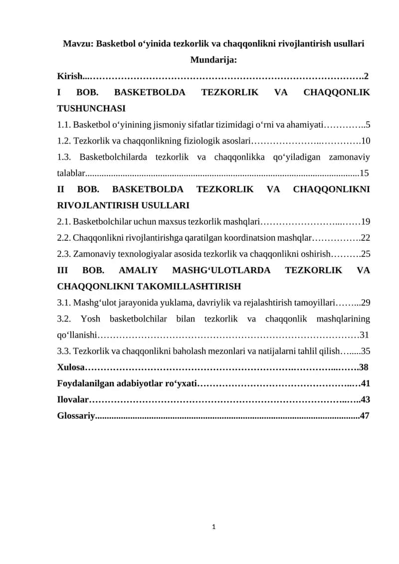 Basketbol oʻyinida tezkorlik va chaqqonlikni rivojlantirish usullari