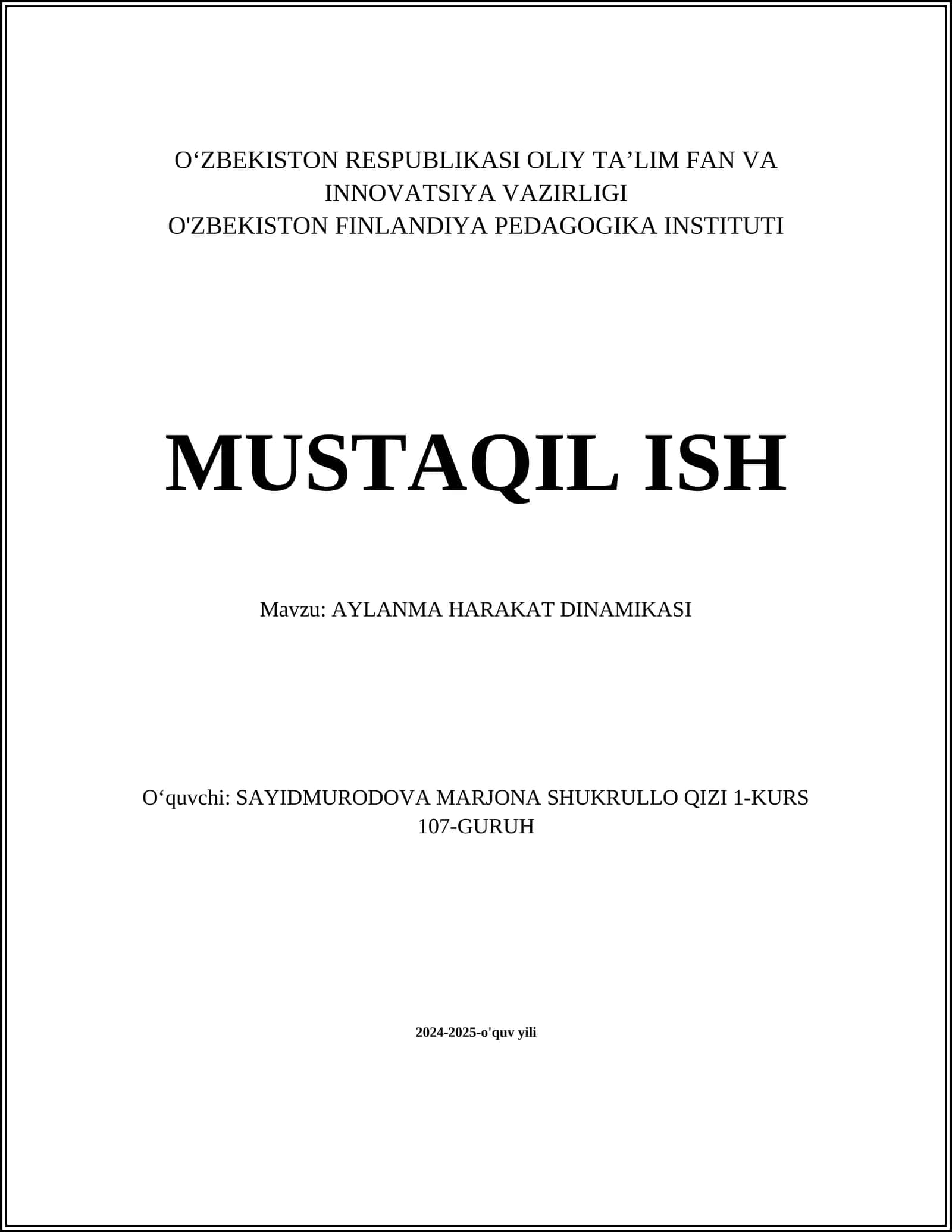AYLANMA HARAKAT DINAMIKASI