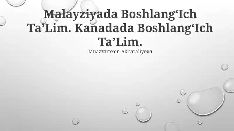Malayziyada BoshlangʻIch TaʼLim
