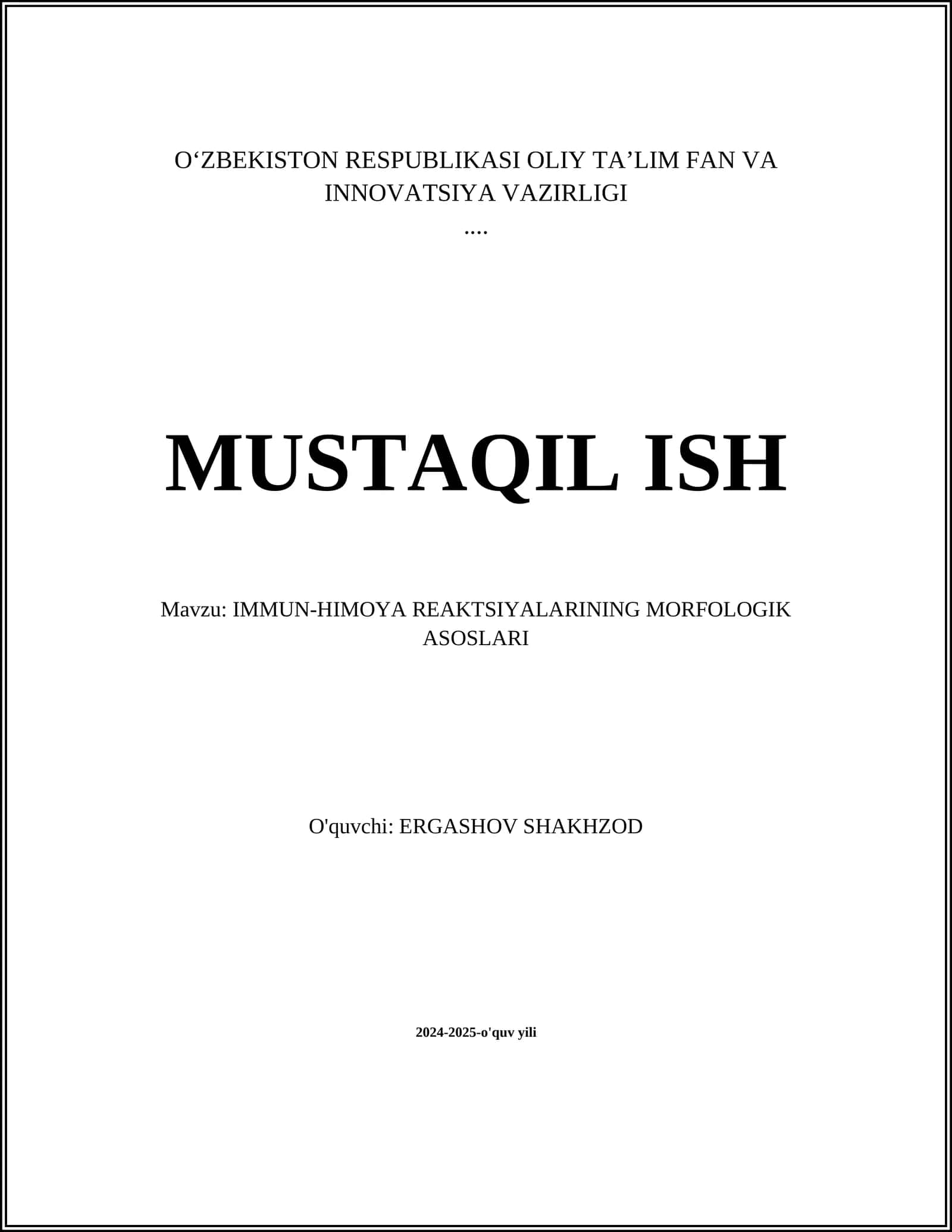 IMMUN-HIMOYA REAKTSIYALARINING MORFOLOGIK ASOSLARI