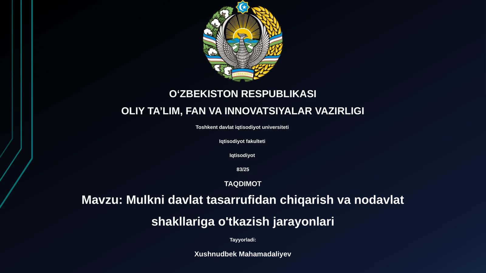 Mulkni davlat tasarrufidan chiqarish va nodavlat shakllariga o'tkazish jarayonlari