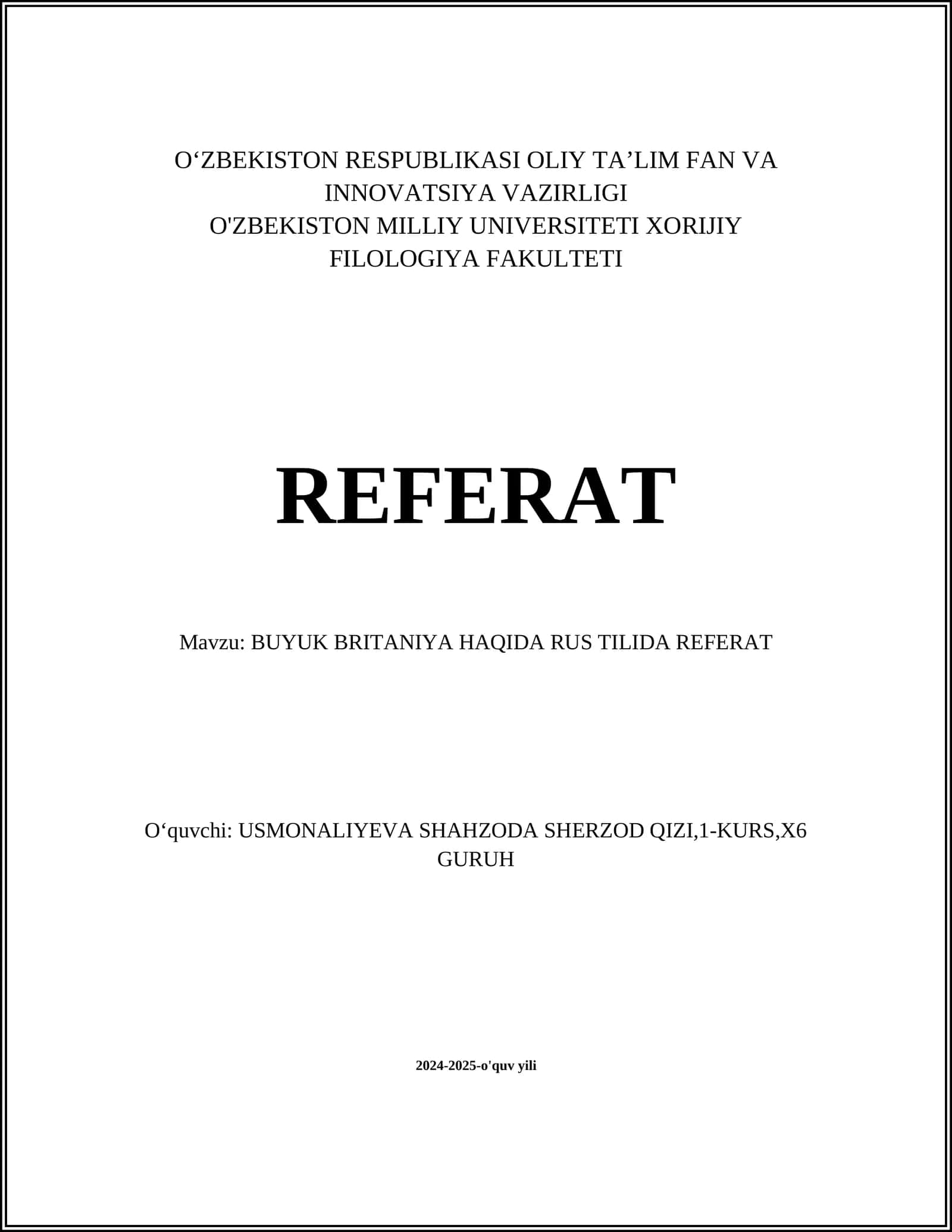 BUYUK BRITANIYA HAQIDA RUS TILIDA REFERAT