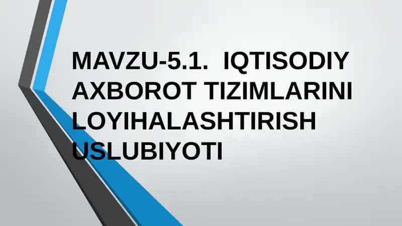 IQTISODIY AXBOROT TIZIMLARINI LOYIHALASHTIRISH USLUBIYOTI