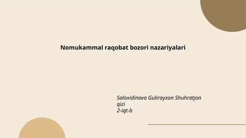 Nomukammal raqobat bozori nazariyalari