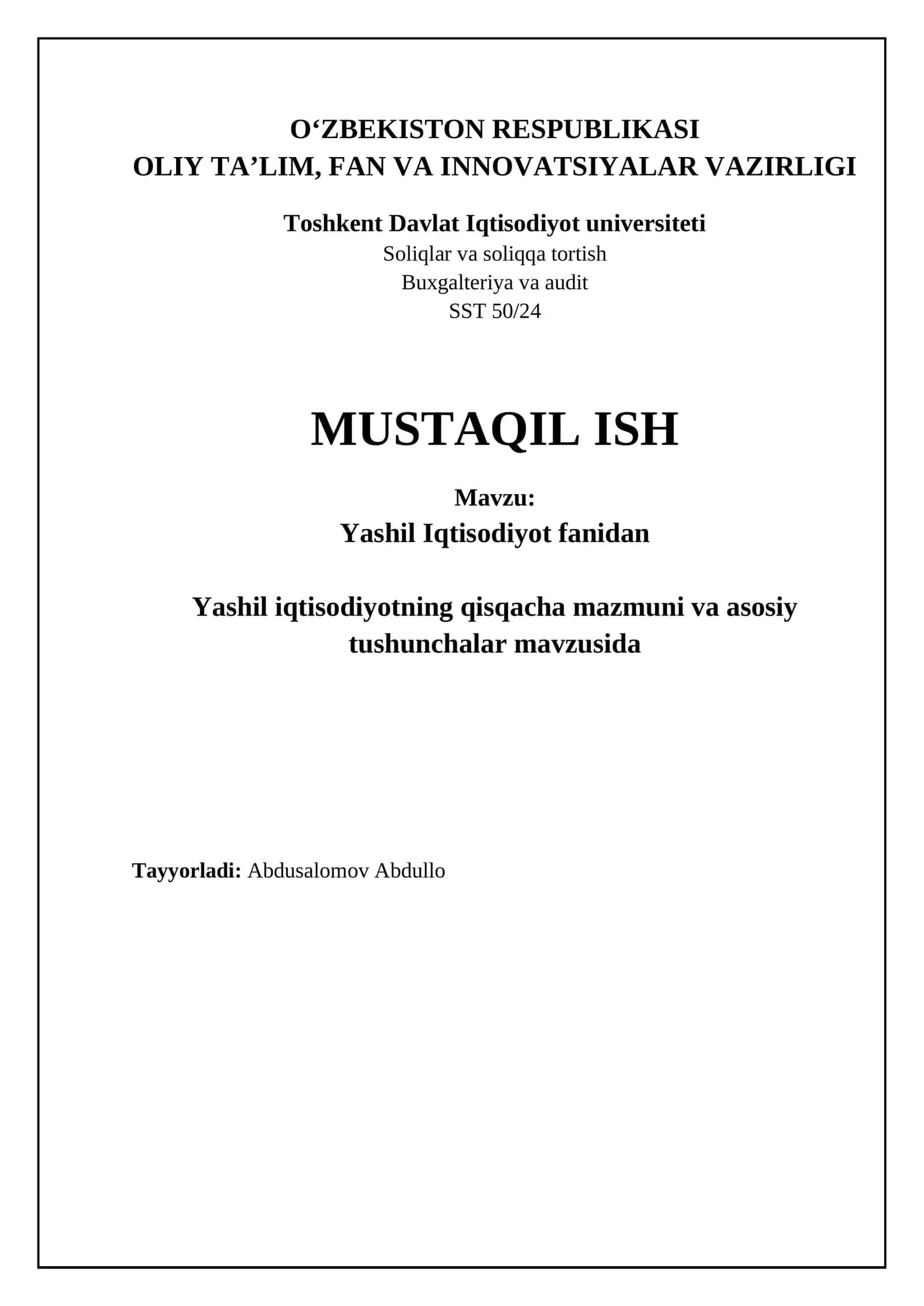Yashil Iqtisodiyot: Ta'rif, Mohiyat va Asosiy Tamoyillar