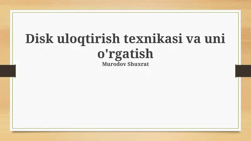 Disk uloqtirish texnikasi va uni o'rgatish