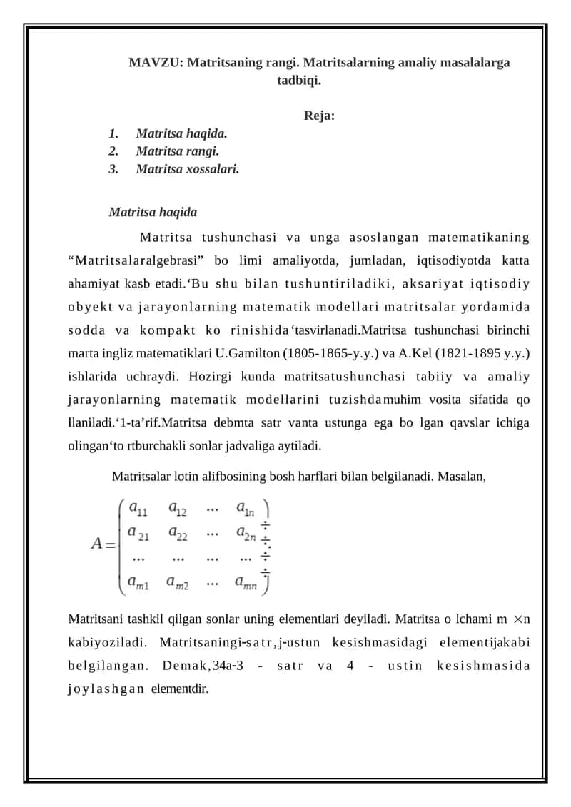 Matritsaning rangi