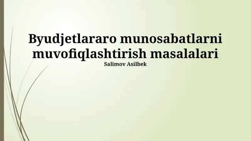 Byudjetlararo munosabatlarni muvofiqlashtirish masalalari