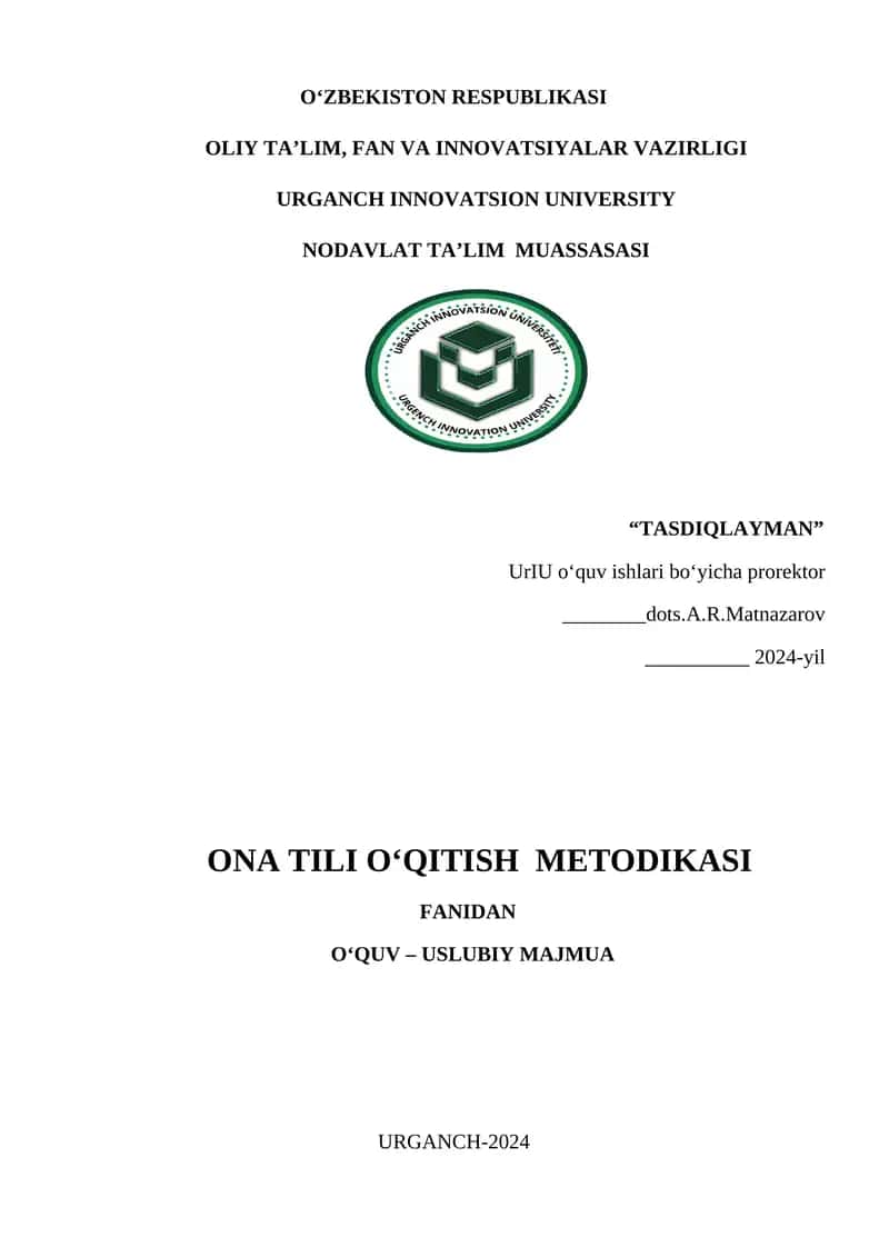 ONA TILI O‘QITISH METODIKASI