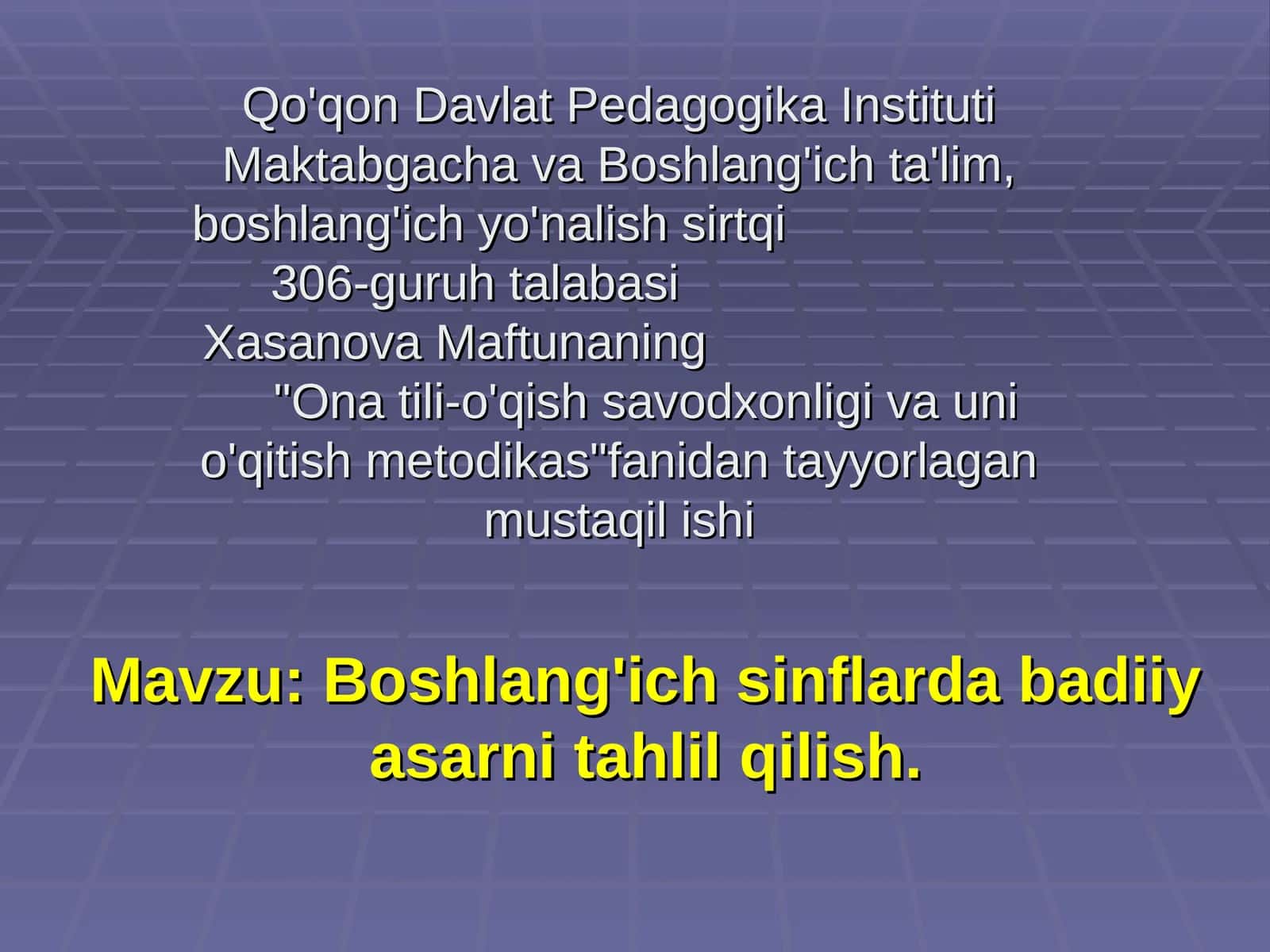 Boshlang'ich sinflarda badiiy asarni tahlil qilish