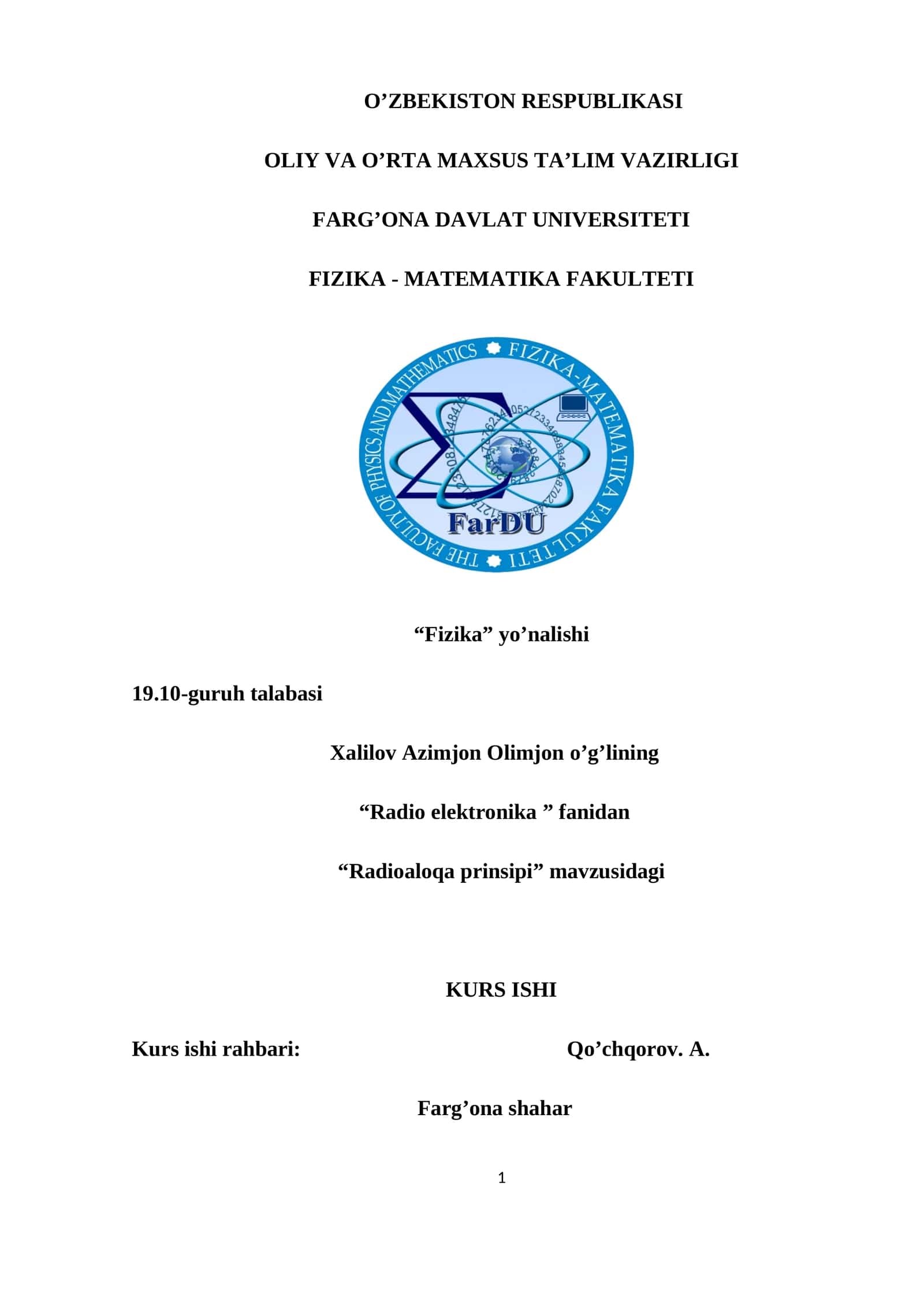 Radioaloqa prinsipi kurs ishi