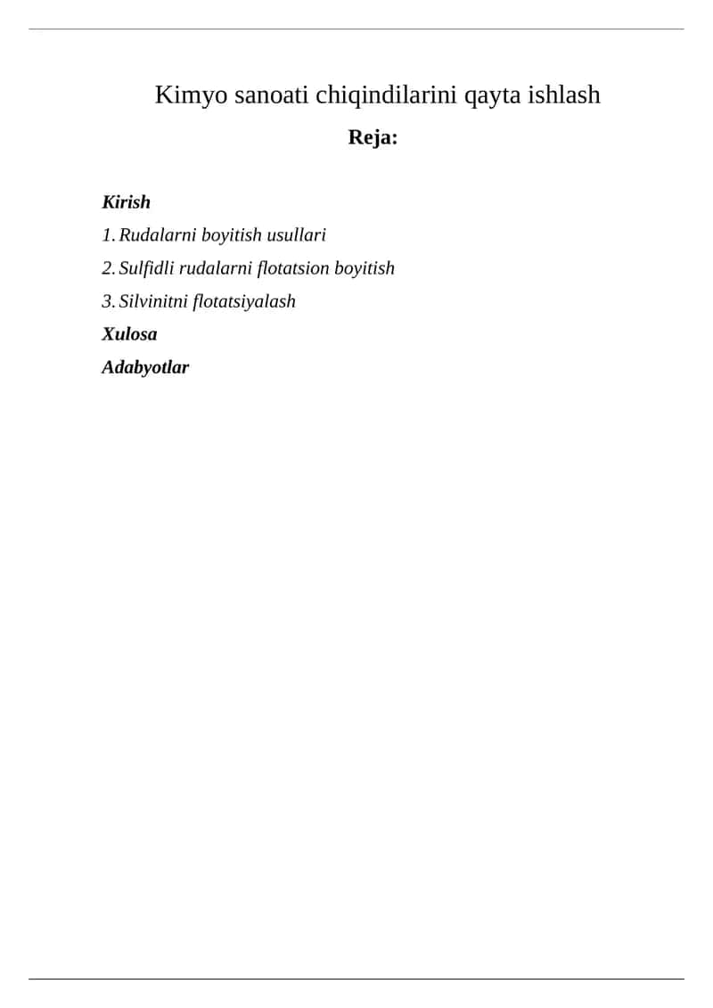 Kimyo sanoati chiqindilarini qayta ishlash kurs ishi