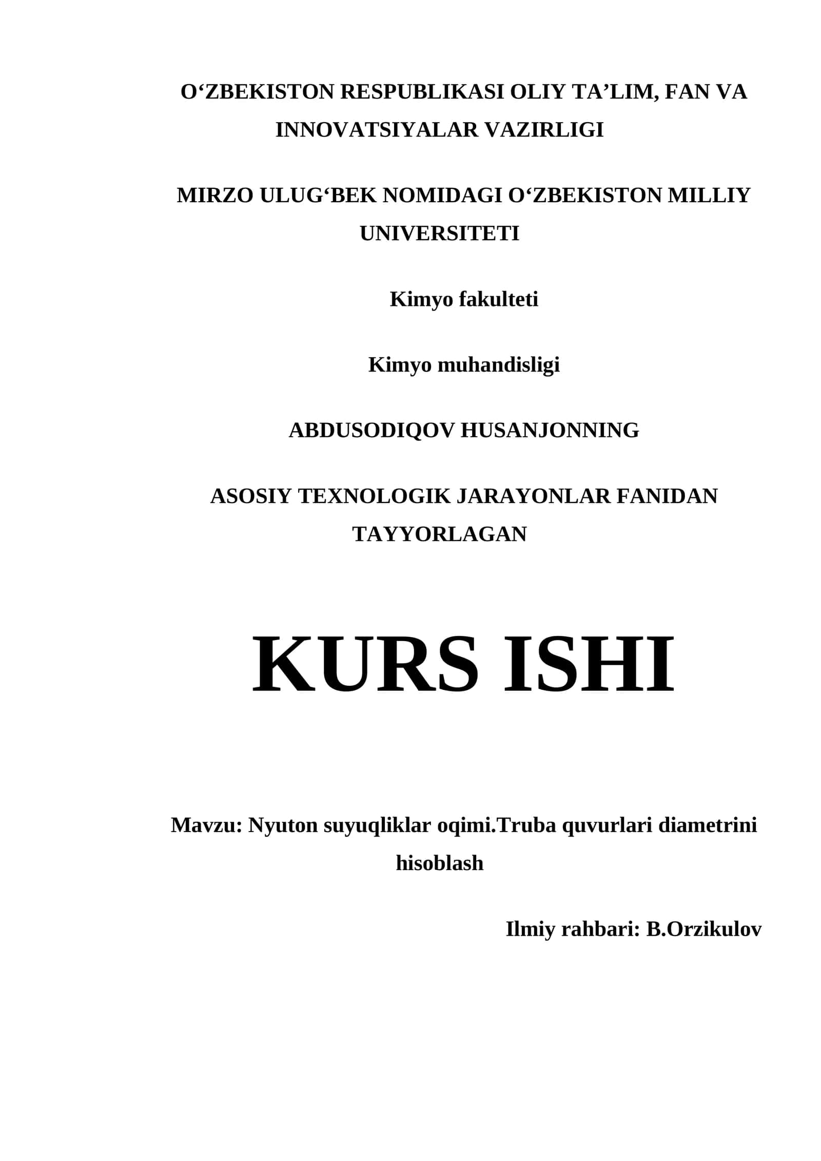 NYUTON SUYUQLIKLAR OQIMI.TRUBA QUVURLARI DIAMETRINI HISOBLASH