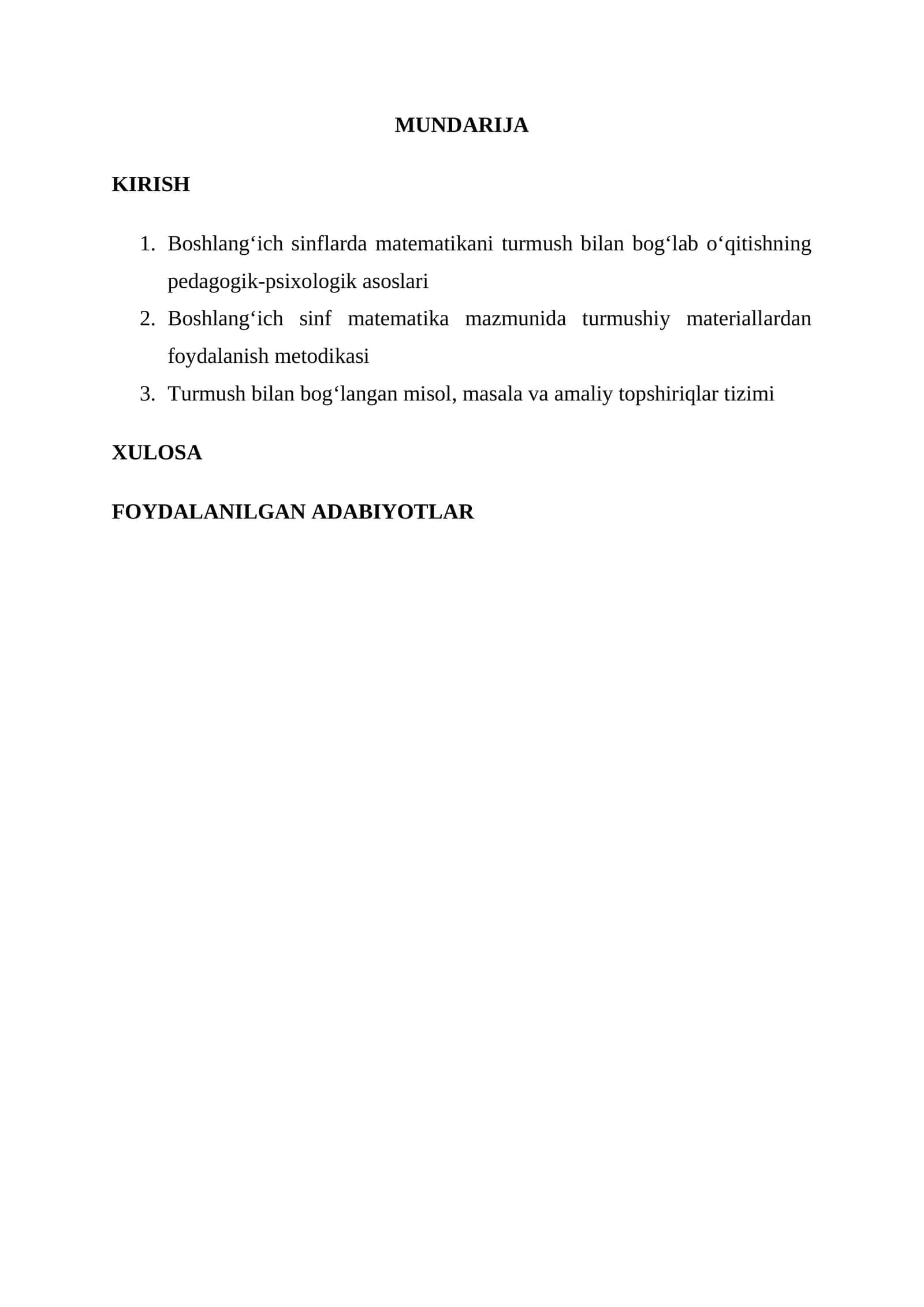Turmush bilan bog‘langan matematika fanini o‘rgatish metodikasi