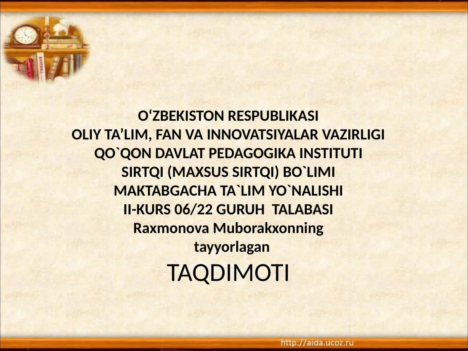 TAQDIMOTI O‘ZBEKISTON RESPUBLIKASI OLIY TA’LIM,