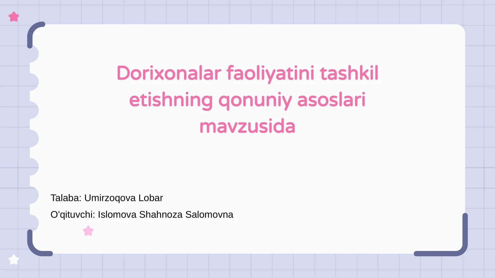 Dorixonalar faoliyatini tashkil etishning qonuniy asoslari mavzusida