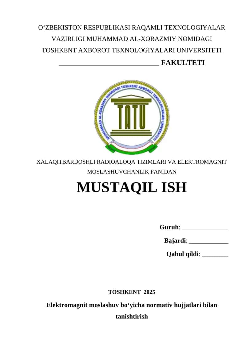 Elektromagnit moslashuv bo‘yicha normativ hujjatlari bilan tanishtirish