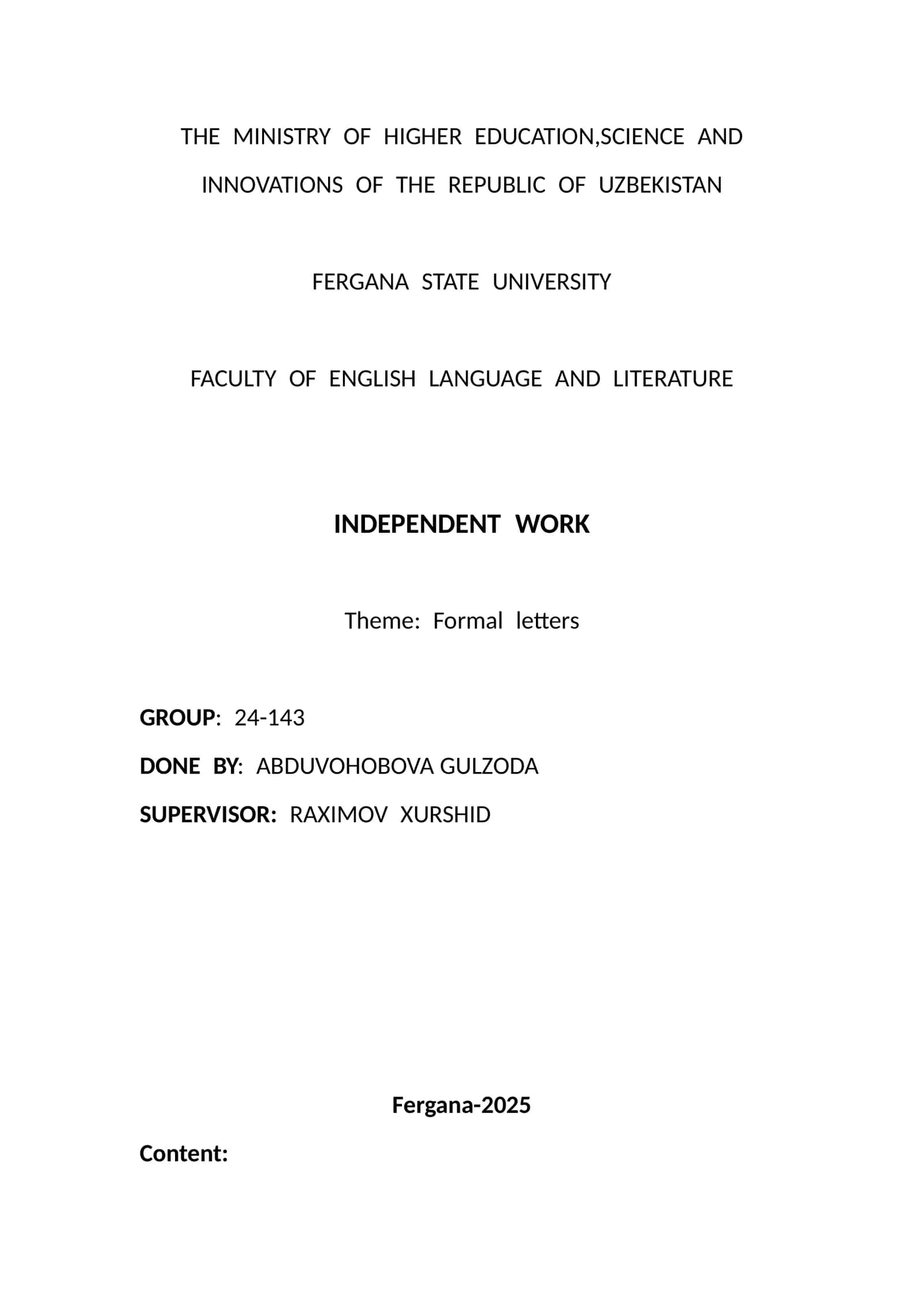 Formal Letters