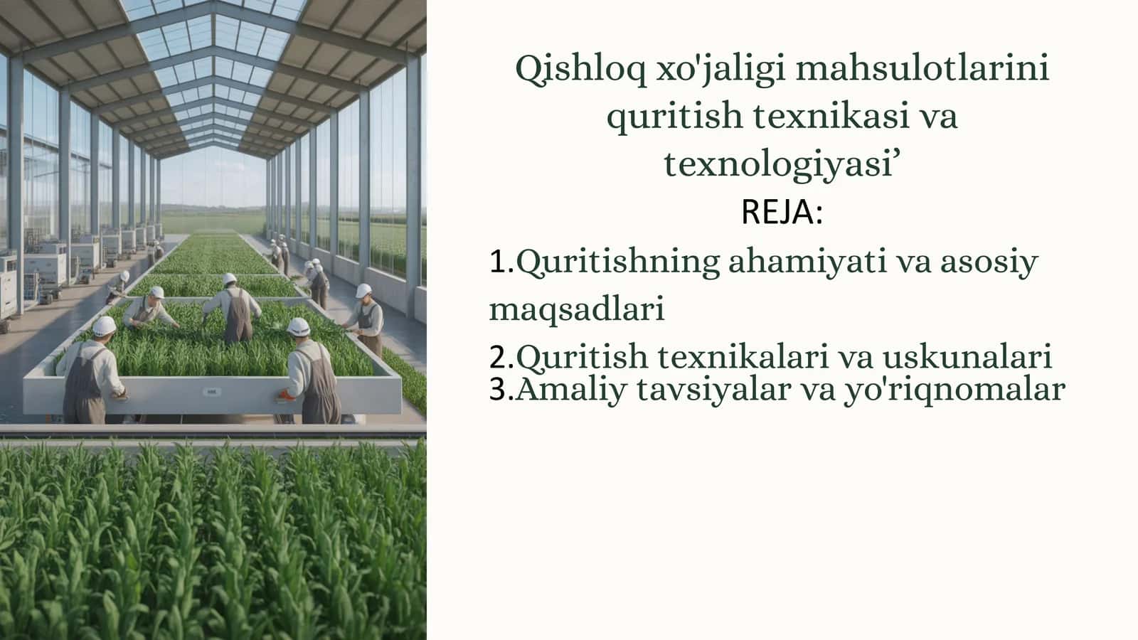 Qishloq xo'jaligi mahsulotlarini quritish texnikasi va texnologiyasi