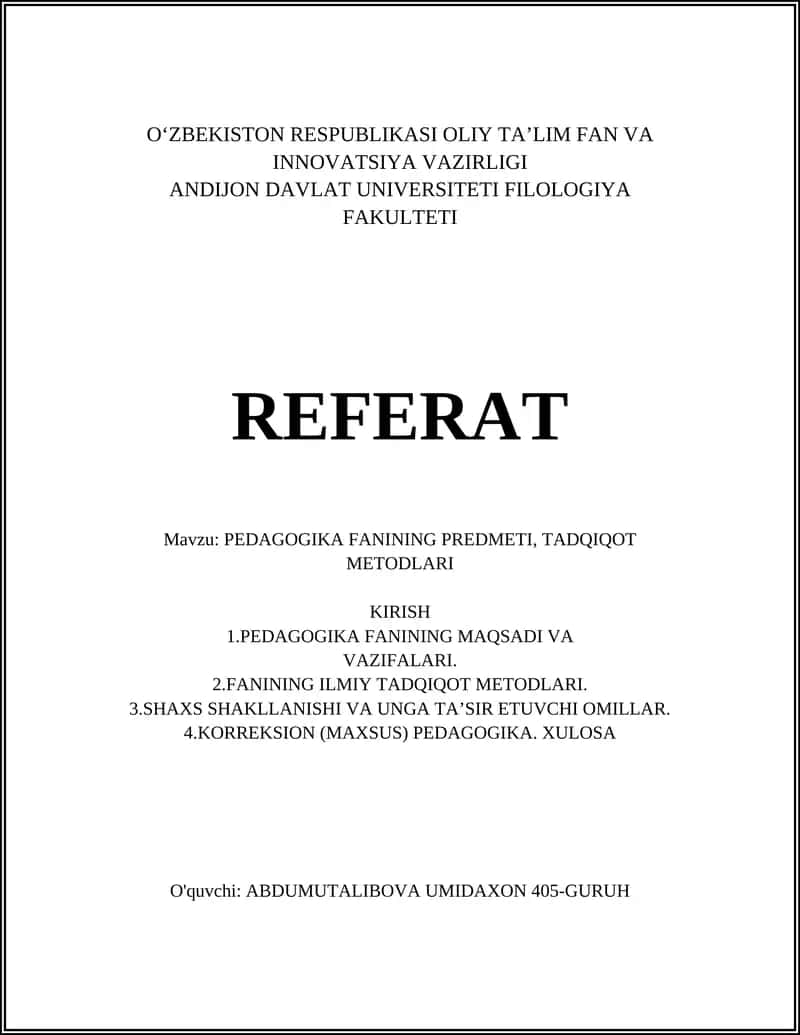 PEDAGOGIKA FANINING PREDMETI, TADQIQOT METODLARI